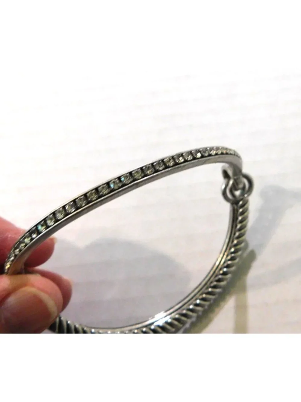 Premier Designs Matte Silver Crystal Bracelet 7.5 Inch Cable Groove Design